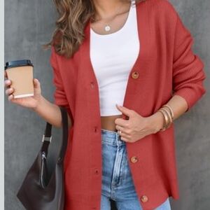 Elegant Red Button-Up Cardigan
